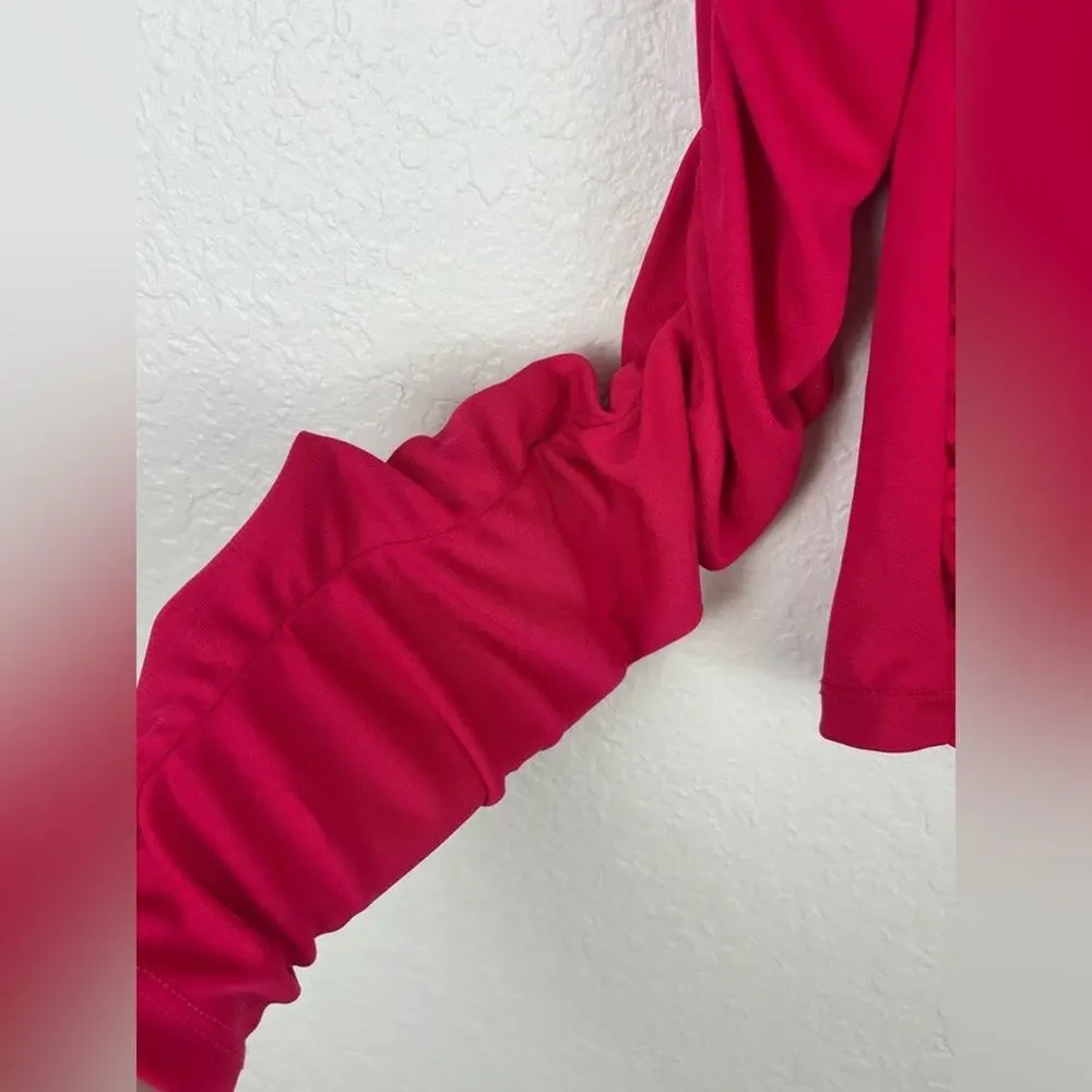 NWT Zara Ruched Hot Pink Fitted Cropped Ruched Long Sleeve Blouse Top Size Large - Picture 7 of 10
